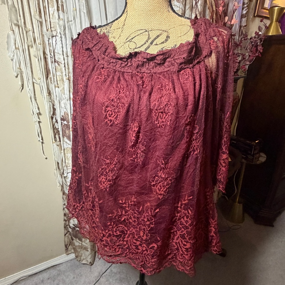 City Chic Burgundy Lace Blouse